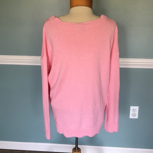 Talbots cotton blend soft pink scalloped edge sweater. XL preppy casual mature - Picture 4 of 7